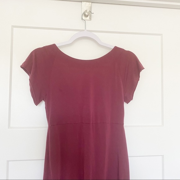 Aritizia Wilfred Bubble Hem Tunic Dress Burgundy Short Sleeve Spring Size Small - Picture 6 of 8